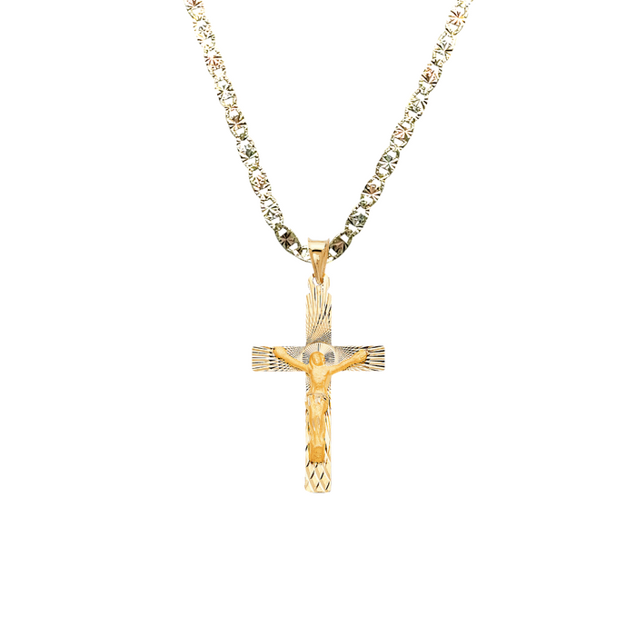 14k Gold Jesus Cross Pendant with Solid Chain - LE-1423