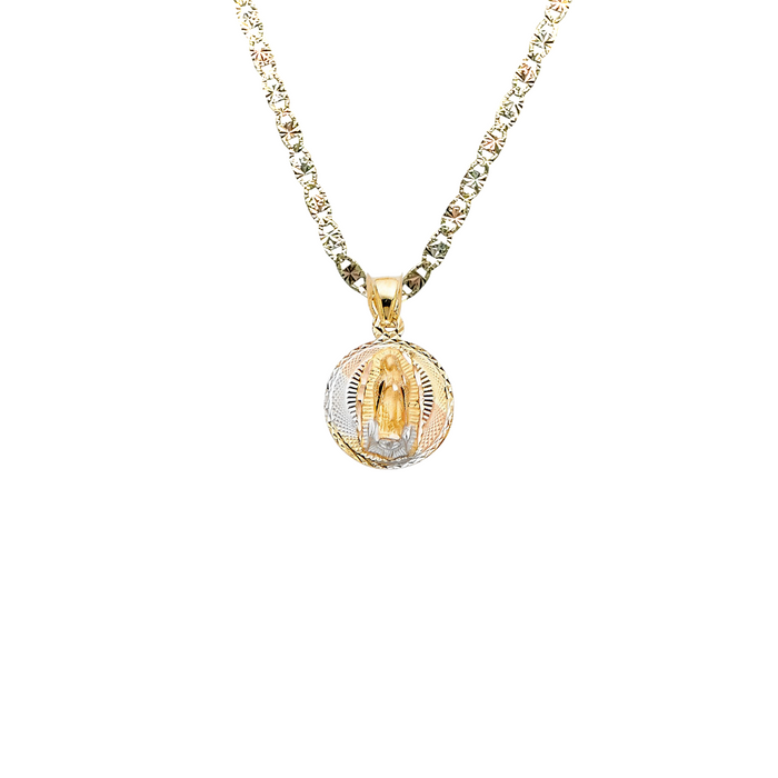 14k Virgin Mary Baptism Gold Pendant with Solid Chain - LE-314