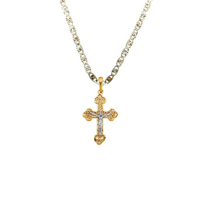 14k Gold Jesus Cross Pendant with Solid Chain - LE-2925