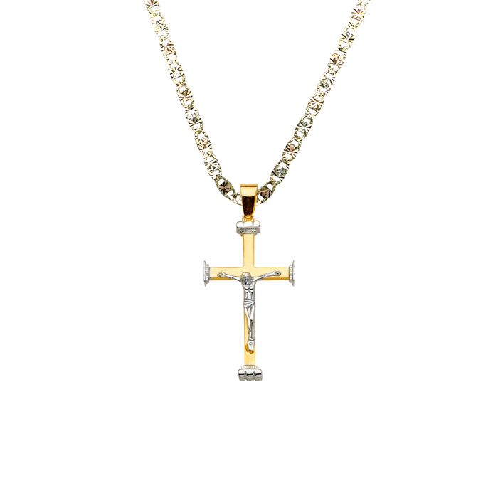 14k Two Tone Gold Jesus Cross Pendant with Solid Chain - LE-2161