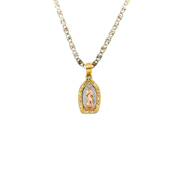 14k Virgin Mary Oval Pendant with Solid Chain - LE-1095