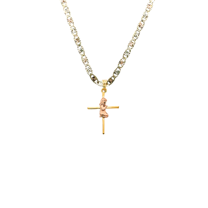 14k First Communion Girl Gold Cross Pendant and Solid Chain - LE-2642