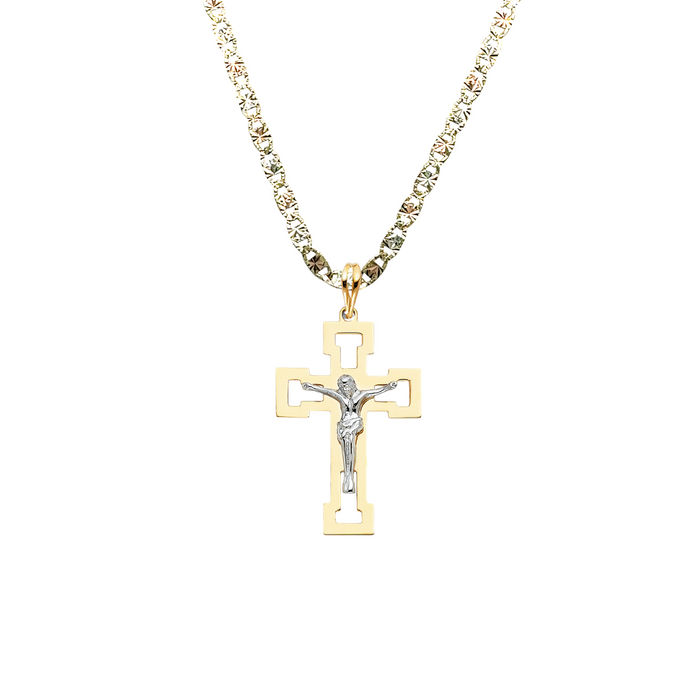 14k Gold CutOut Jesus Cross Pendant with Solid Chain - LE-0865