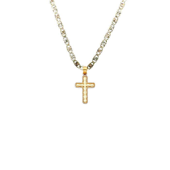 14k Gold Two Tone Cross Pendant with Solid Chain - LE-0119