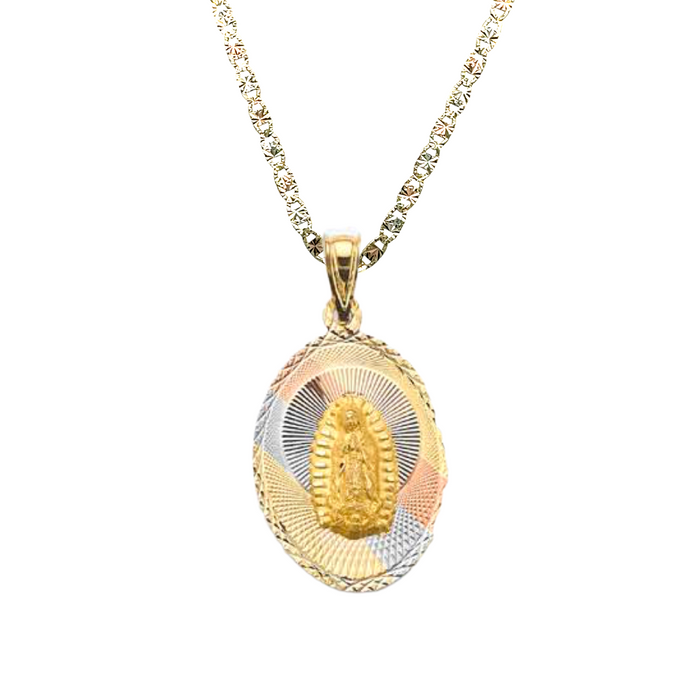 14k Virgin Mary and Christ Gold Pendant with Solid Chain - LE-3148