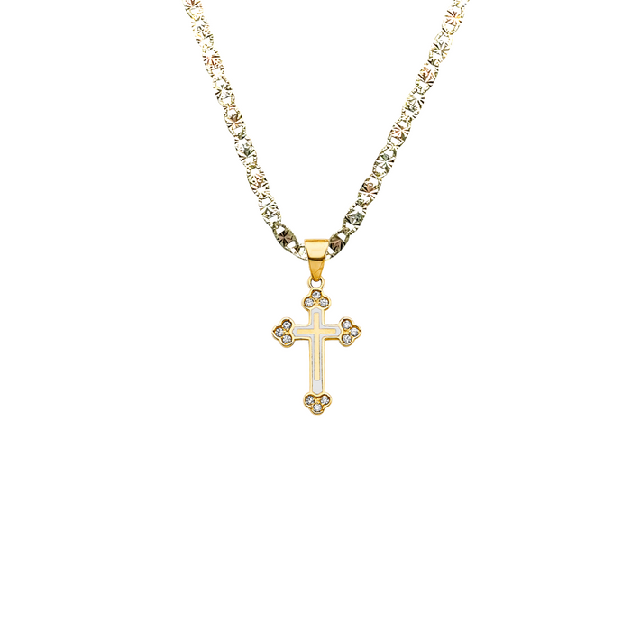 14k Gold Colored Gemstone Cross Pendant with Solid Chain - LE-2611