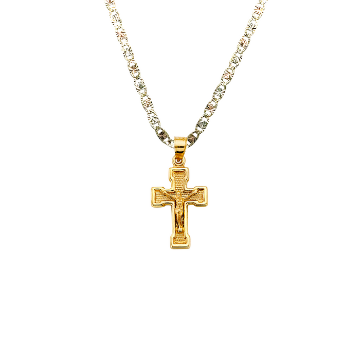 14k Gold Jesus Cross Pendant with Solid Chain - LE-2718