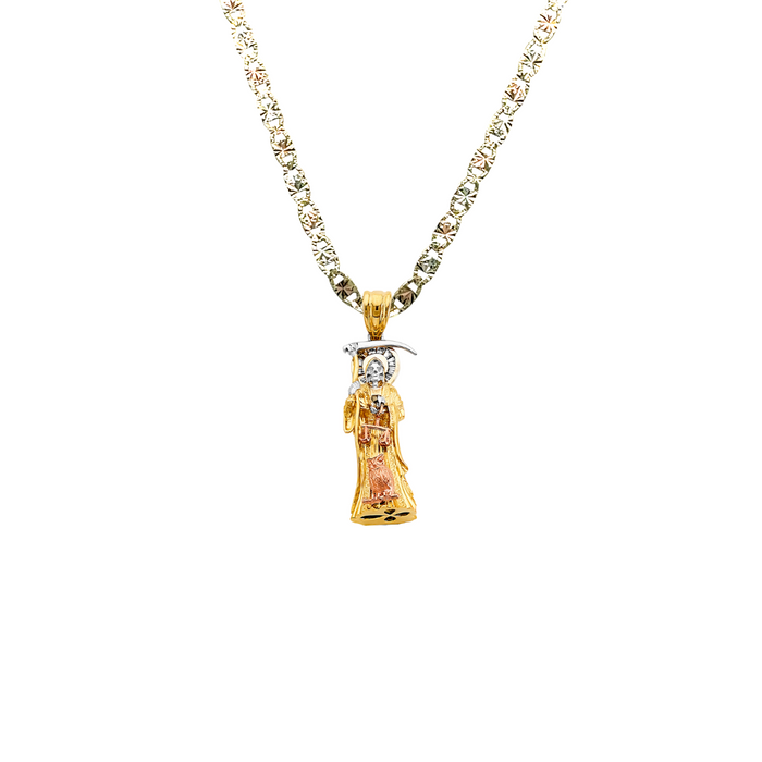 14k Santa Muerte Gold Pendant with Solid Chain - LE-3233