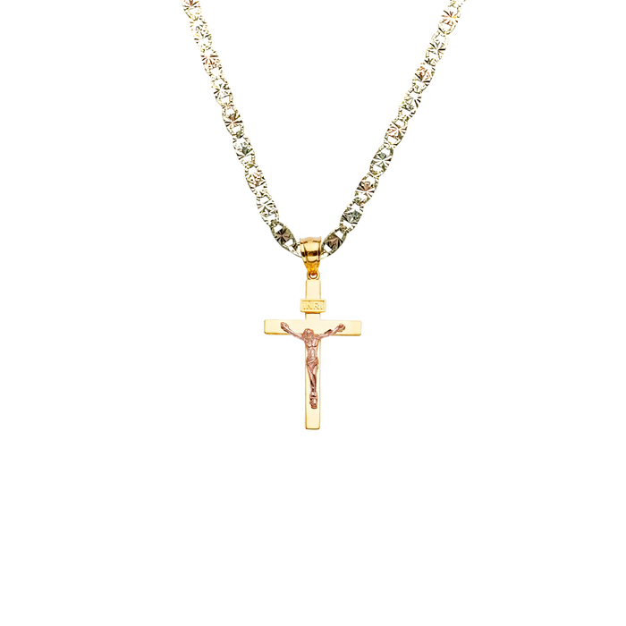 14k Rose Gold Jesus Cross Pendant with Solid Chain - LE-2193