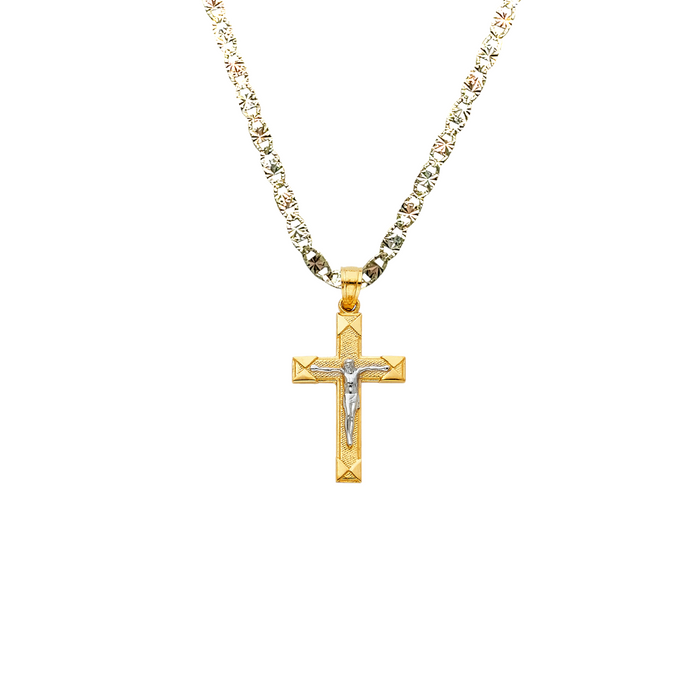 14k Gold Two Tone Jesus Cross Pendant with Solid Chain - LE-0040