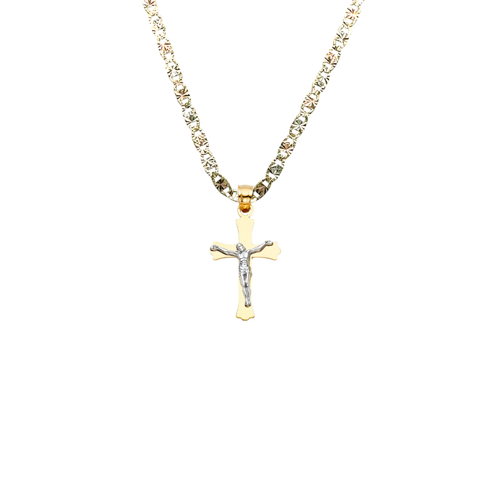 14k Two Tone Gold Jesus Cross Pendant with Solid Chain - LE-0052