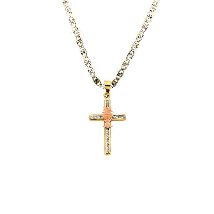 14k First Communion Gold Cross Pendant and Solid Chain - LE-2641