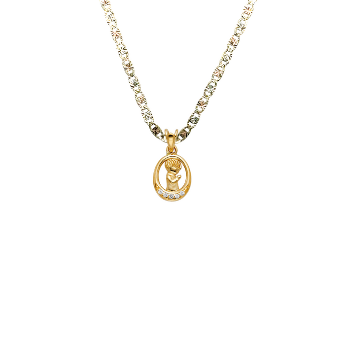 14k First Communion Boy Gold Gemstone Pendant and Solid Chain - LE-260