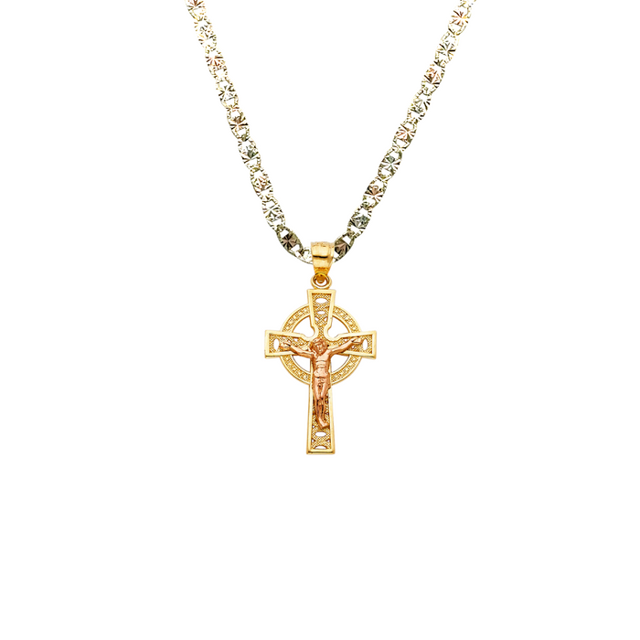 14k Gold Jesus Cross Pendant with Solid Chain - LE-0978