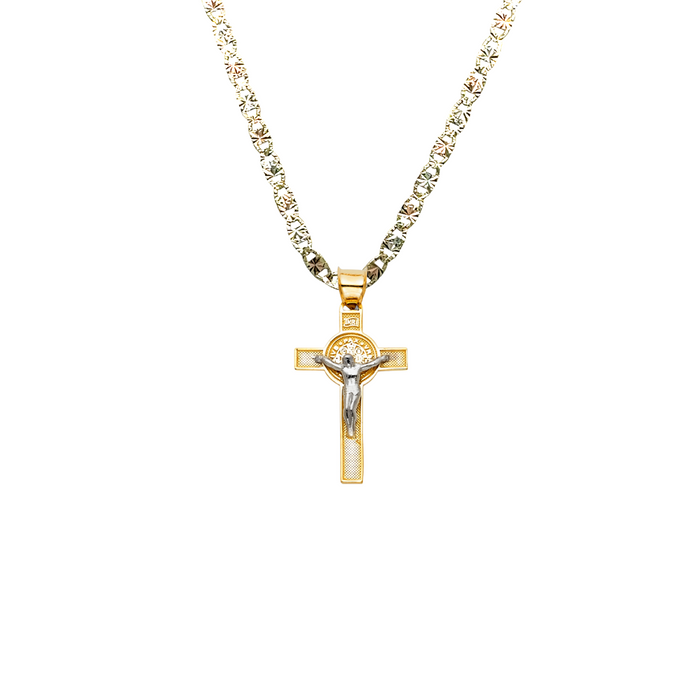 14k San Benito Jesus Small Gold Cross Pendant with Solid Chain - LE-0037