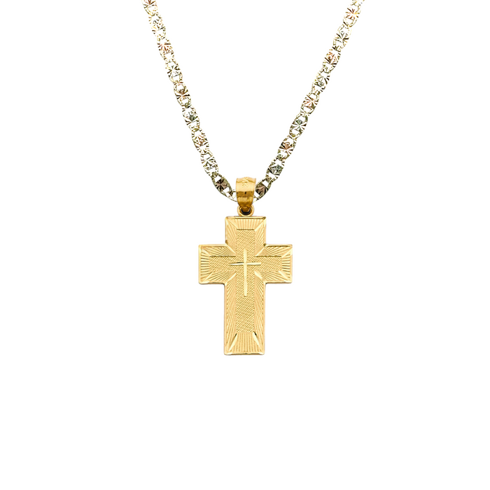 14k Gold Lords Prayer Cross Pendant with Solid Chain - LE-2957