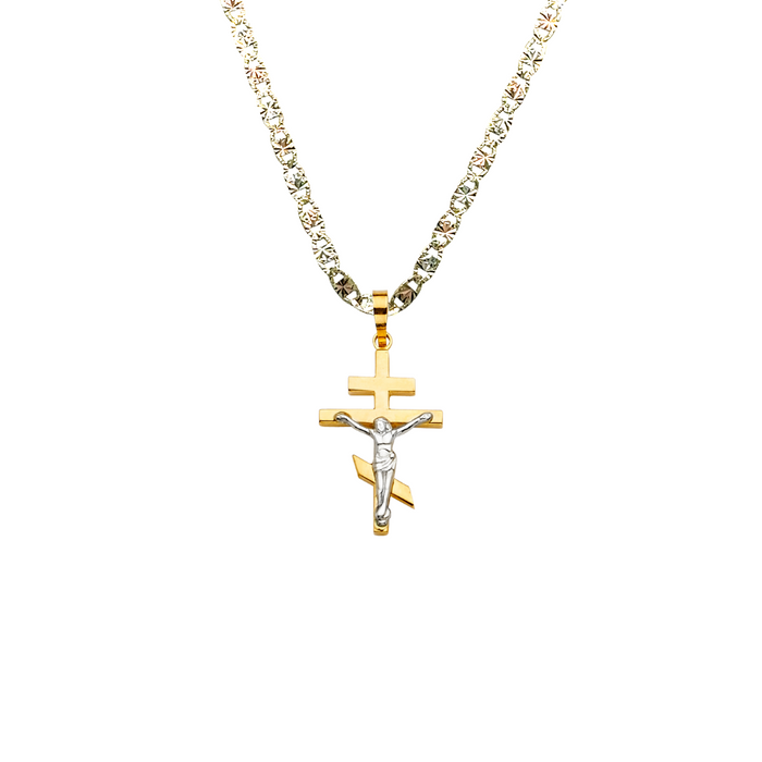 14k Gold Two Tone Jesus Cross Pendant with Solid Chain - LE-2160