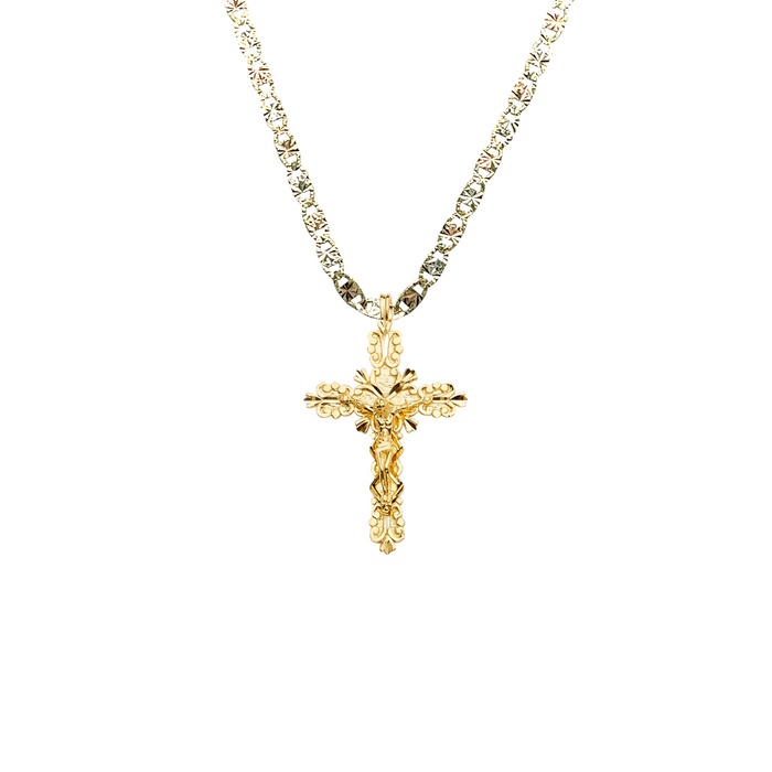 14k Gold Jesus Cross Pendant with Solid Chain - LE-2186