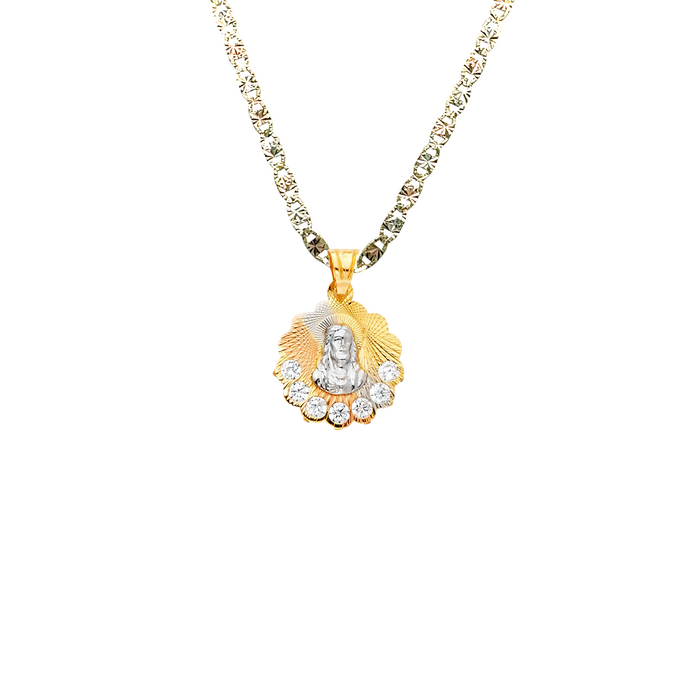 14k Jesus Christ Round Gemstone Gold Pendant with Solid Chain - LE-1300