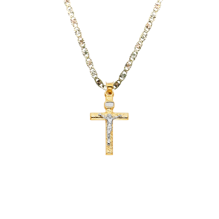 14k Gold Two Tone Jesus Cross Pendant with Solid Chain - LE-0012