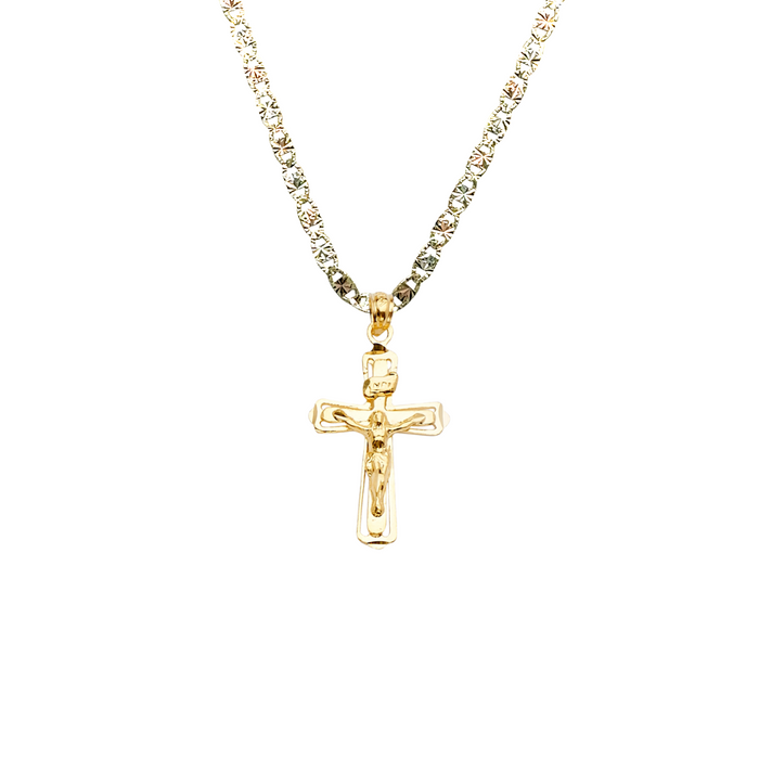 14k Gold Jesus Cross Pendant with Solid Chain - LE-2191