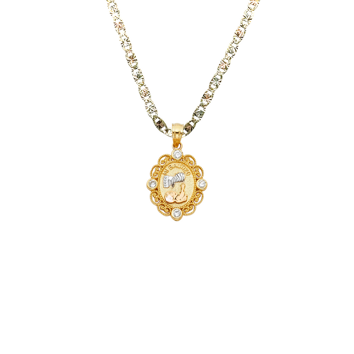 14k Baptism Mi Bautizo Gold Pendant with Solid Chain - LE-1450