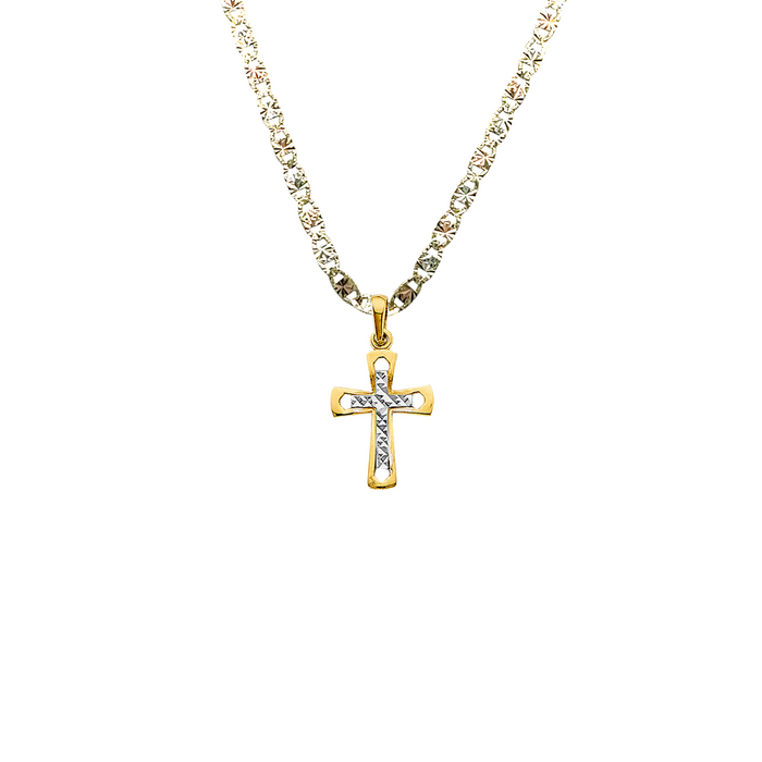 14k Gold Two Tone Cross Pendant with Solid Chain - LE-2968