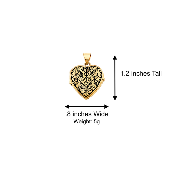 14k Gold Picture Heart Locket Pendant with Solid Chain - LE-2568