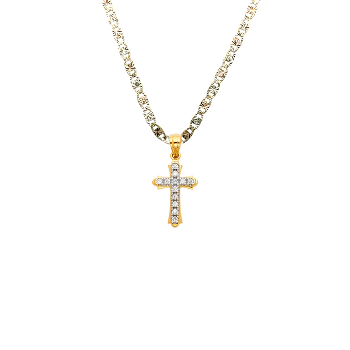 14k Gold Gemstone Cross Pendant with Solid Chain - LE-1062