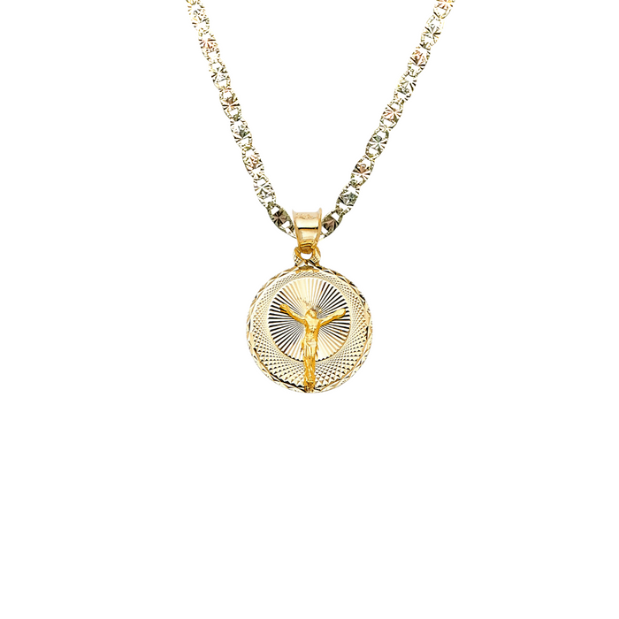 14k Jesus Christ Yellow Gold Pendant with Solid Chain - LE-300