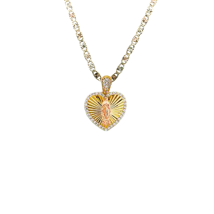 14k Virgin Mary Heart Gemstone Pendant with Solid Chain - LE-PT2951