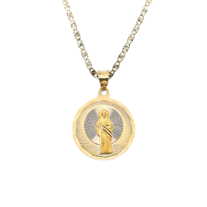 14k San Judas Prayer Yellow Gold Pendant and Solid Chain - LE-3157