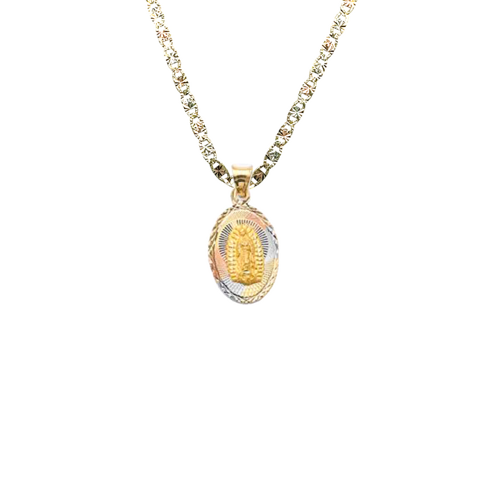 14k Virgin Mary and Christ Gold Pendant with Solid Chain - LE-3146