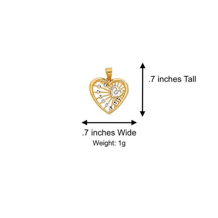 14k Two Tone Gold Heart Pendant with Solid Chain - LE-0427