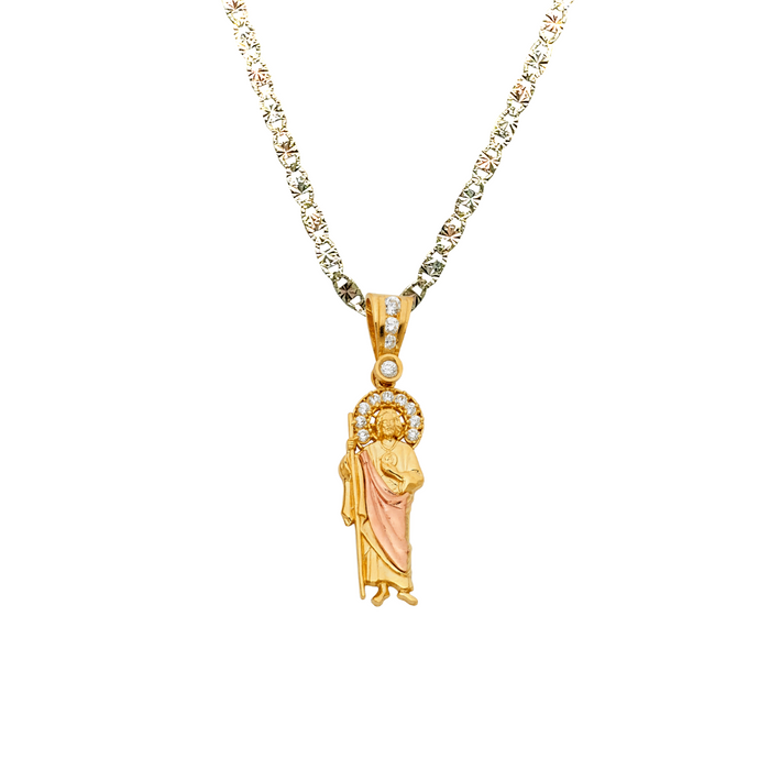 14k San Judas Gold Gemstone Pendant with Solid Chain - LE-1140