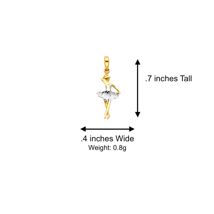 14k Gold Two Tone Dancing Ballerina Quinceañera Pendant with Solid Chain - LE-0772