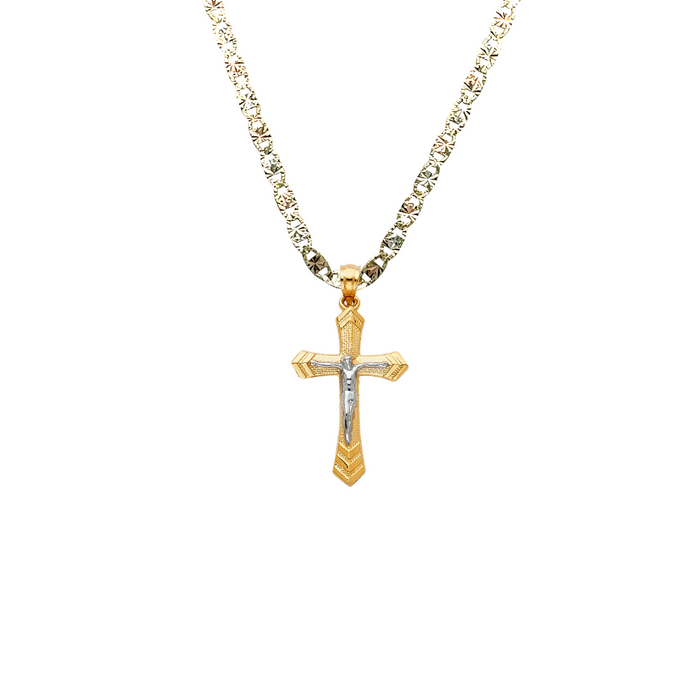 14k Gold Two Tone Jesus Cross Pendant with Solid Chain - LE-0038