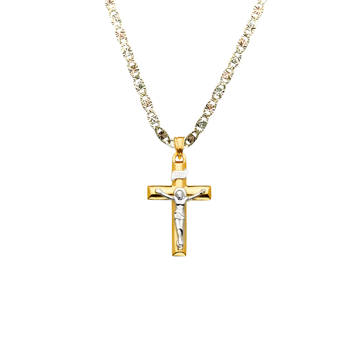 14k Two Tone Gold Jesus Cross Pendant with Solid Chain - LE-2174