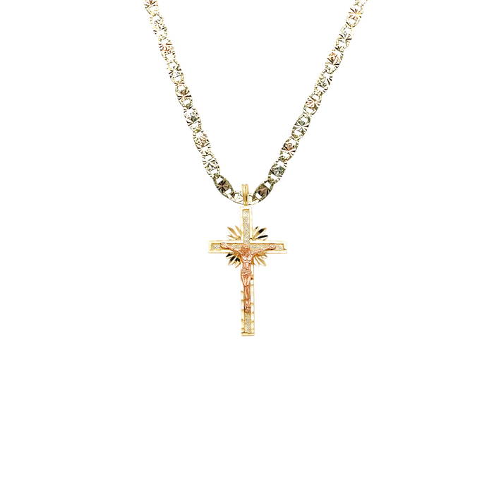 14k Gold Jesus Cross Pendant with Solid Chain - LE-0977