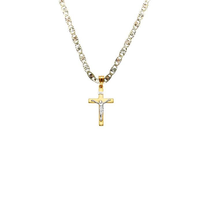 14k Two Tone Gold Jesus Cross Pendant with Solid Chain - LE-2173