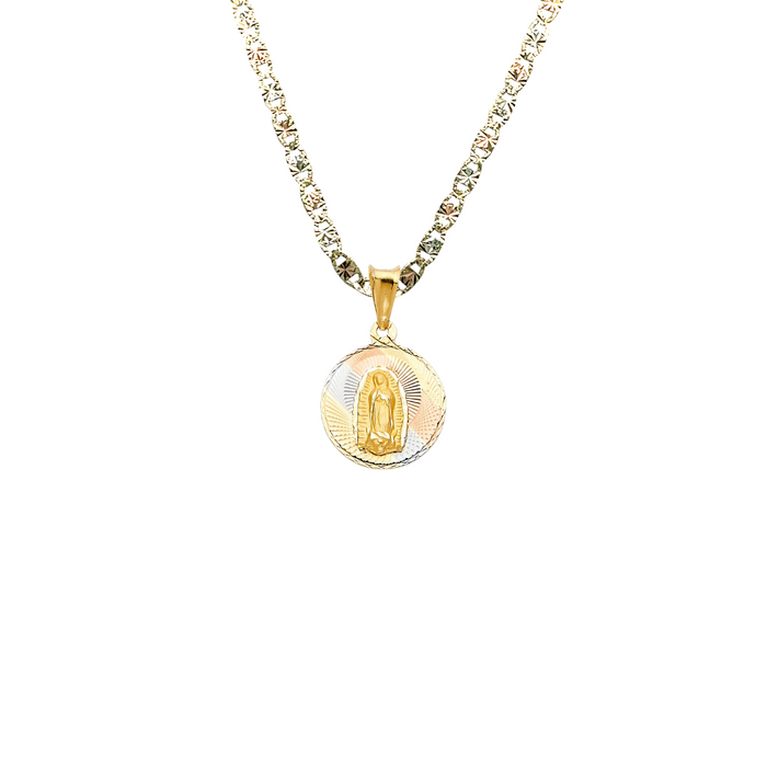 14k Virgin Mary TriColor Gold Pendant with Solid Chain - LE-292