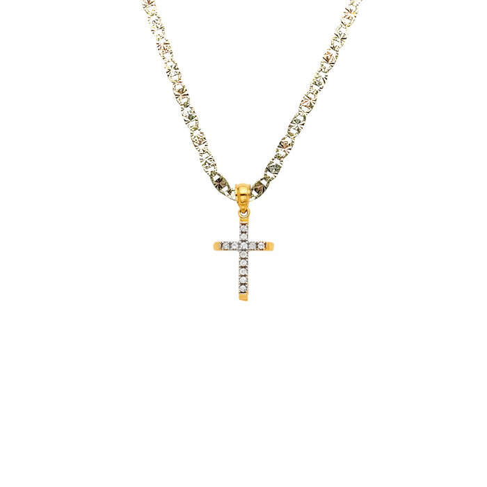 14k Gold Gemstone Cross Pendant with Solid Chain - LE-1065