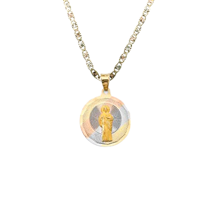 14k San Judas Prayer TriColor Gold Pendant and Solid Chain - LE-3155