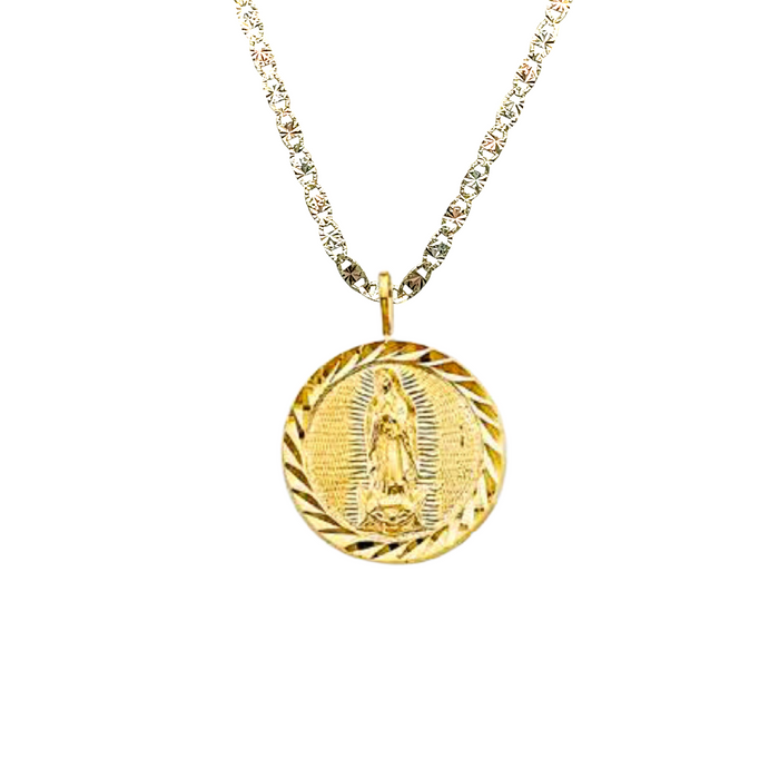 14k Virgin Mary Round Diamond Cut Pendant with Solid Chain - LE-PT2812