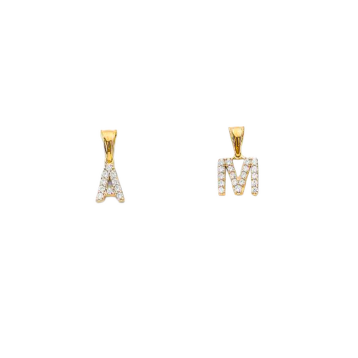 14k Gold Two Tone Gemstone Letter Pendant with Solid Valentino Chain - LE-2123VC