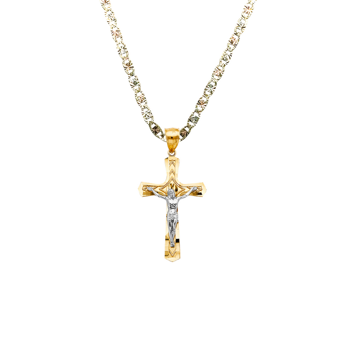 14k Two Tone Gold Jesus Cross Pendant with Solid Chain - LE-2714