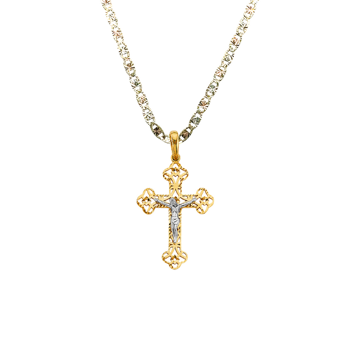 14k Gold Jesus Cross Pendant with Solid Chain - LE-2924