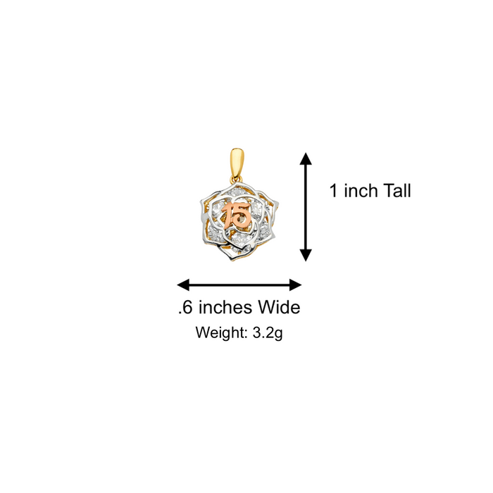 14k Gold 15 Años Quinceañera Flower Gemstone Pendant with Solid Chain - LE-2510