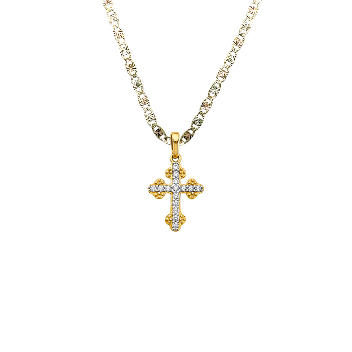 14k Gold Fancy Gemstones Cross Pendant with Solid Chain - LE-2614