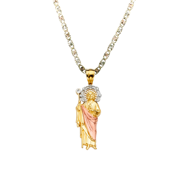 14k San Judas Gold Gemstone Pendant with Solid Chain - LE-2244